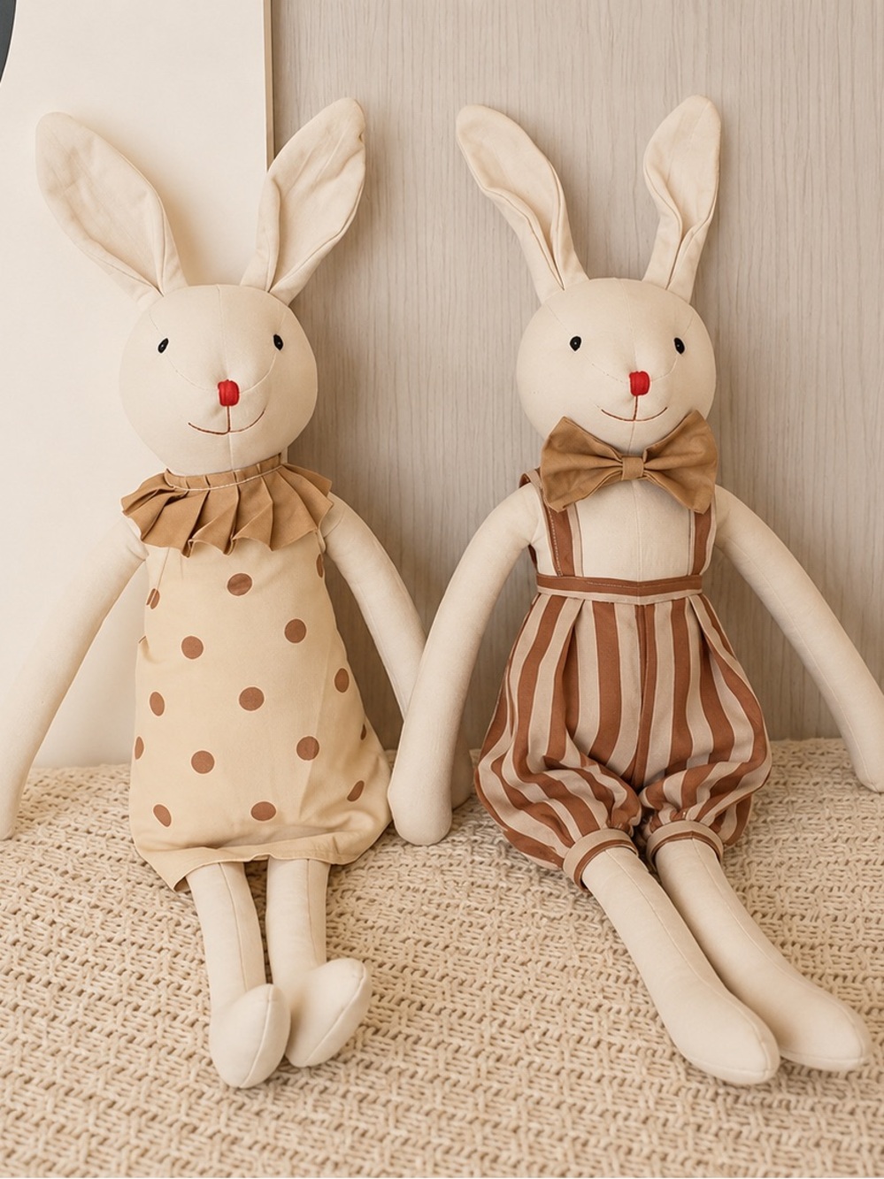 Linen Bunny Dolls Set Of Two New Cottagecore Scandinavian Nordic Natural Gifting